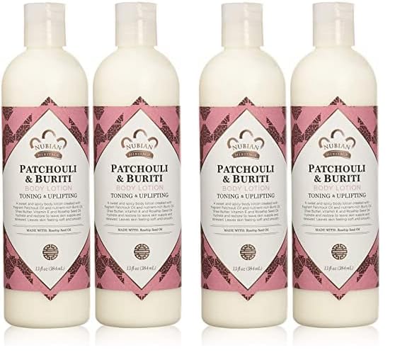 Nubian Heritage Body Lotion with Shea Butter and Rose Hips Lotion PATCHOULI & BURITI,13 fl oz - Pack of 4