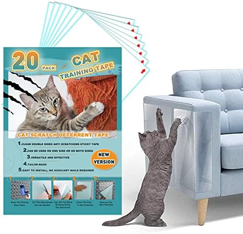 20pack Cat Scratch Deterrent Tape, Cat Scratch Furniture Protector, Clear Double Sided Anti Scratching Sticky Tape Couch Protector for Cats Training Tape, Cat Repellent for Furniture