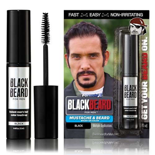Blackbeard Formula X - Instant, Hypoallergenic, Temporary Beard Color for Mustache, Eyebrows, and Sideburns - Black, 6 Pack