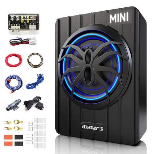 6.5" 1250W Mini Car Subwoofer- Subwoofer and Amp Package,Ultra-Compact, Blue Ambient Light, Individual Control for Low Pass/Gain/Boost Bass, Loud Stereo Sound, Deep Bass Perfect for Truck/SUV/Jeep