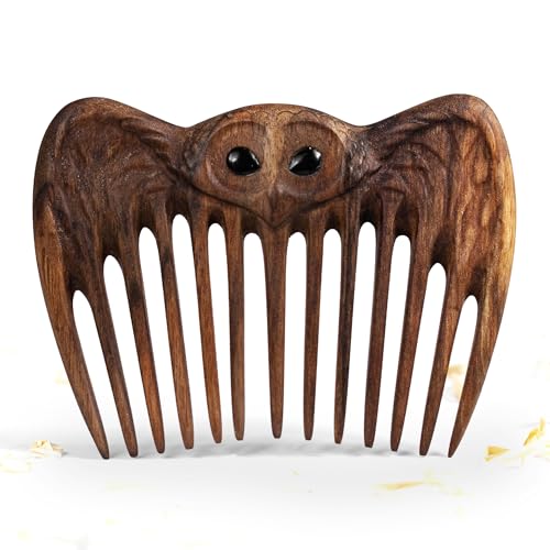 Handmade Wooden Hair Comb for Women Eco-Friendly Natural Wood Detangling Comb Gentle on Hair and Scalp Perfect for Thick Curly or Fine Hair Sustainable Beauty Hair Care Tool (Walnut Owl)