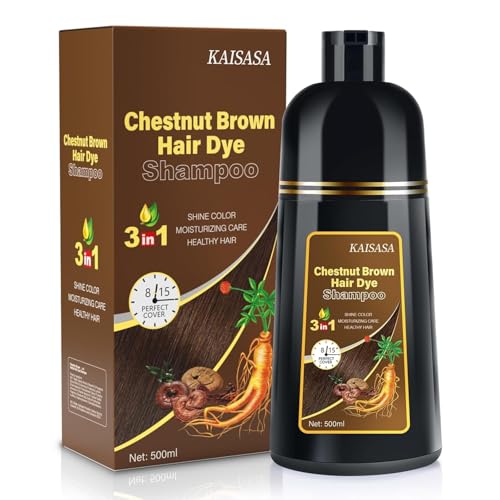 IIIMEIDU Hair Dye Shampoo for Gray Hair, 3 in 1 Herbal Ingredients Natural Dye for Women Men, Grey Coverage 500ml Chestnut Brown