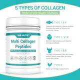 BIO NUTRI Multi Collagen Peptides Powder - Type I, II, III, V, X with VC, Hyaluronic Acid, Biotin, Unflavored Collagen Powder 45 Servings, Hydrolyzed Collagen Peptides - Hair Nail Skin Joint Healthy