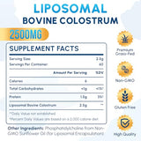 Liposomal Bovine Colostrum Powder Supplement 2500 mg - from Grass-Fed Cows, High Absorption Than Regular Bovine Colostrum for Immune, Gut, Hair, Skin (60 Servings)