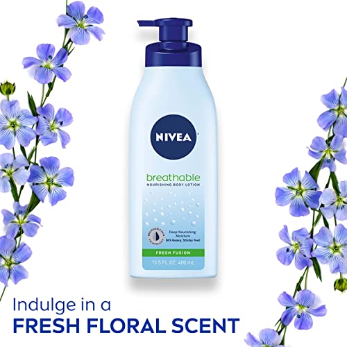 NIVEA Breathable Nourishing Body Lotion Fresh Fusion, Body Lotion for Dry Skin, Pack of three 13.5 Fl Oz Pump Bottle