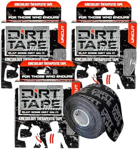 Premium Cotton, Elastic Kinesiology Athletic Tape, 3 Continuous Uncut roll (16.4 feet Long). Latex Free, Hypo-Allergenic, Water Resistant (Black with Logo)