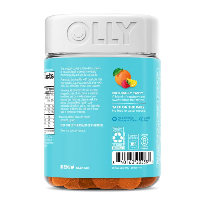 OLLY Essential Prenatal Gummy Multivitamin, Folic Acid, Vitamin D, Omega 3 DHA, Supports Healthy Growth and Brain Development, Citrus Berry - 84 Count