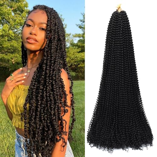 Dorsanee Passion Twist Hair 30 Inch 7 Packs Water Wave Crochet Hair Long Bohemian Curly Braiding Hair for Butterfly Locs, Faux Locs, Boho Style Spring Twist Crochet Braids (1B#)