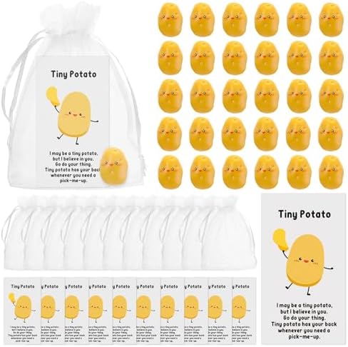 Huwena 30 Set Inspirational Potato Bulk Resin Cute Realistic Potato with Funny Card Organza Bag Positive Gift Emotional for Employee Coworker Staff Teacher Gift
