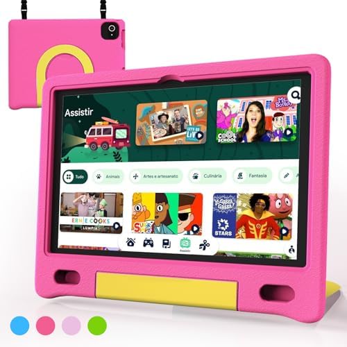 Kids Tablet, 10.1 Inch Tablet for Kids, Android 14, 64GB, Octa-Core CPU, WiFi, Big Battery, Kids Conten, Parental Control, HD Display Children Tablet Age 3-12, Bluetooth, Pink Shockproof Case