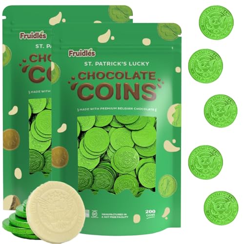 St. Patrick's Day White Milk Chocolate Coins, Green Coins, Milk Chocolate Coins Nut-Free (200-Pack)