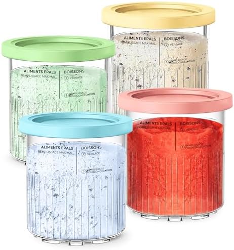 4Pack for Ninja Creami Deluxe Pints and Lids, 24OZ Family Ice Cream Storage Containers for Ninja Creami Maker 11-in-1 NC501 NC500 Series (Dishwasher Safe Reusable Leak Proof)