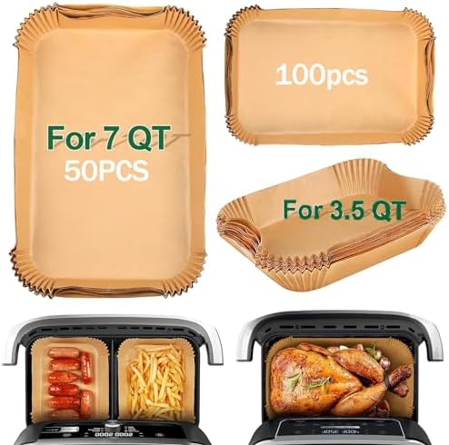 Air Fryer Liners Disposable for Ninja DZ071 Foodi 7-QT 11QT DualZone FlexBasket/Instant 9 Qt Air Fryer, 150PCS Rectangle Airfryer Liners,Air Fryer Parchment Paper Liners,Air Fryer Accessories