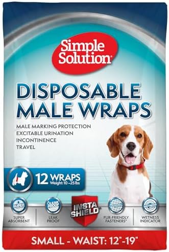 Simple Solution Disposable Dog Diapers Wraps for Male Dogs, True Fit, Absorbent, Leak Proof with Wetness Indicator, Puppy and Doggie Diaper for Peeing, For Small Pets, 12 – 19 Inch Waist, 30 Count