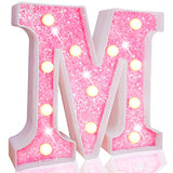 Pooqla LED Marquee Letter Lights, Light Up Pink Letters Glitter Alphabet Letter Sign Battery Powered for Night Light Birthday Party Wedding Girls Gifts Home Bar Christmas Decoration, Pink Letter M