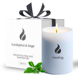 Natur IX Healing Candle for Home Scented | Sage & Eucalyptus Candle | Clean Non Toxic Candles with Essential Oil | 50 H Long Burning | Aromatherapy Soy Candle Jar with Lid - 8.3oz