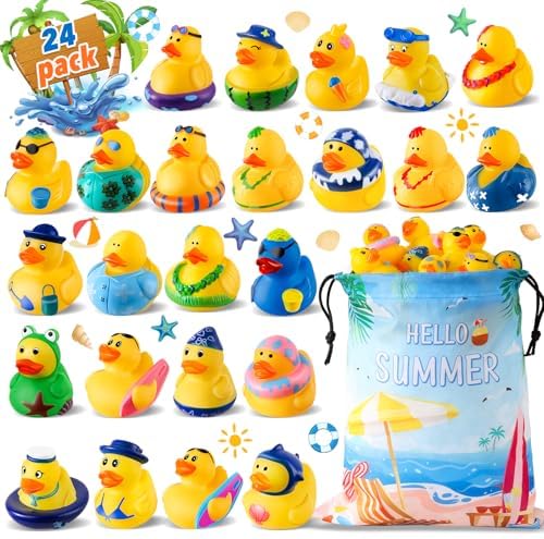 24 Pack Summer Rubber Ducks, Jeep Ducks for Ducking Assorted Beach Toys for Jeeps Duckies Games, Summer Gifts Prizes for Kids, Easter Basket Stuffer Party Favors, Pool Water Toys
