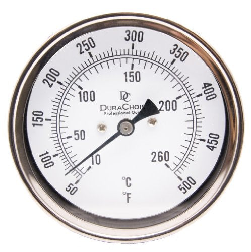 Industrial Bimetal Thermometer 5" Face x 9" Stem, 50-500 w/Calibration Dial