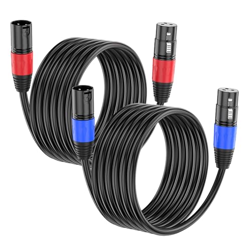 XLR Cable 10ft 2 Packs - Premium Balanced Microphone Cable with 3-Pin XLR Male to Female Mic Speaker Cable, Black, Pure Copper and 24K Gold-Plated Conductors, PVC Jacket