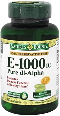 Nature's Bounty Vitamin E 1000 IU Softgels Pure DL-Alpha 60 Soft Gels (Pack of 2)