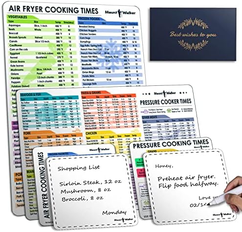 Air Fryer Magnetic Cheat Sheet Set & Instant Pot Magnet Set (2 Sets of 6 Pcs), Cooking Times Chart Magnet Sets for Instant Pot & Air Fryer Accessories (White).