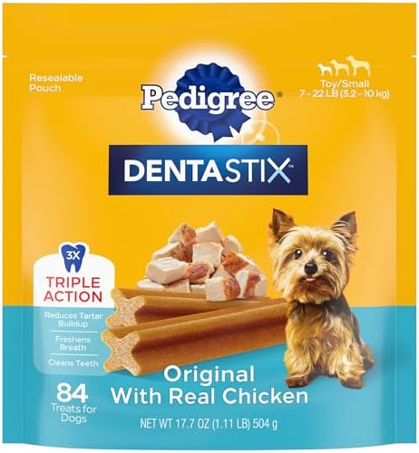 Pedigree Dentastix Toy & Small Breed Dog Treats, Original With Real Chicken, 17.7 oz. Bag (84 Treats)