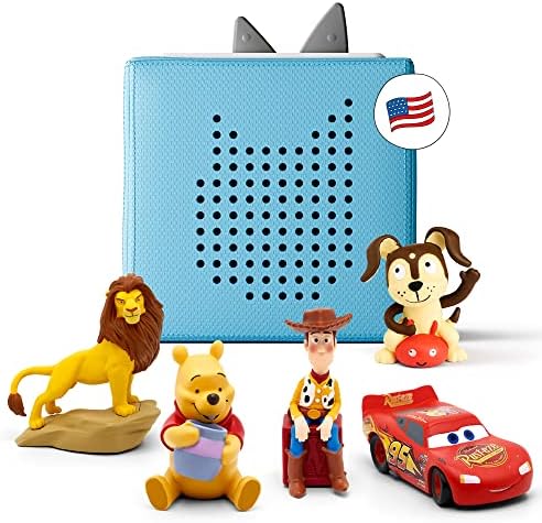 Toniebox Audio Player Disney Starter Set Bundle with Woody, Lightning McQueen, Simba, Winnie-The-Pooh, and Playtime Puppy - Listen, Learn, and Play with One Huggable Little Box - Light Blue