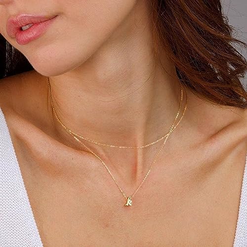 Yoosteel Gold Initial Necklaces for Women, Dainty 14K Gold Plated Layered Initial M Pendant Choker Necklace Tiny Initial Necklace Layered Gold Initial Necklaces for Women Jewelry Birthday Gifts