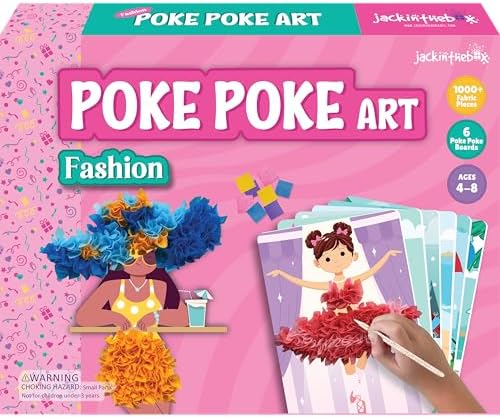 jackinthebox Poke Poke Art for Kids – Fashion Theme Dress Decorations Like Princess, Winter, Monsoon, Hawai, Beach, Ballerina, Mess-Free Sewing Art for Kids, Gift for Girls and Boys Ages 4 5 6 7 8