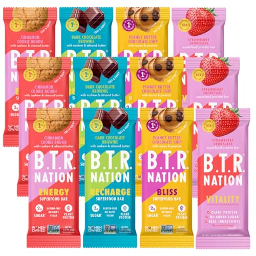 B.T.R. Bar Superfood Keto Protein Bars, Plant Based Vegan Protein, Low Carb Food, Low Calorie, Gluten Free, No Sugar Alcohols, Boosted with Superfoods & Adaptogens (12 Pack) (Variety Pack)