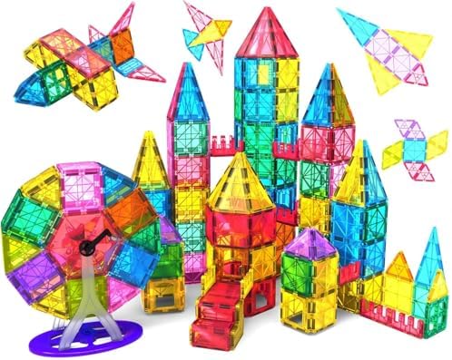 Jasonwell Magnetic Tiles Building Blocks Set for Boys Girls Preschool Educational Magnet Construction Kit Stacking STEM Toys Christmas Birthday Gifts for Kids Toddlers 3 4 5 6 7 8 9 10 + Year Old
