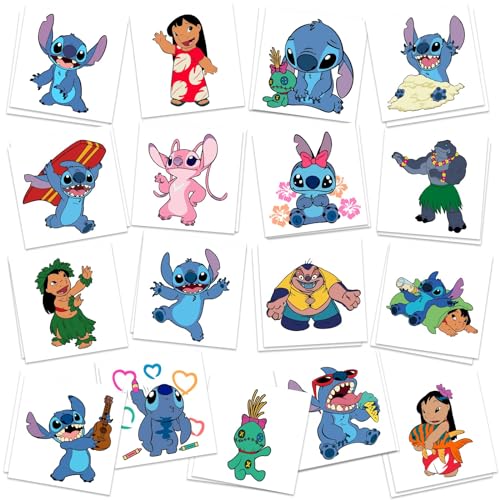 Stitch Party Supplies, 34Pcs Temporary Tattoos Party Favors, Removable Tattoo Stickers for Goody Bag Treat Bag Stuff for Stitch Birthday Decorations