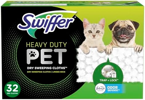 Swiffer Sweeper Pet, Heavy Duty Dry Sweeping Cloth Refills with Febreze Odor Defense, Floor Cleaning, 32 Count