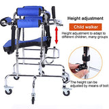 Walkers Disabled Children Cerebral Palsy Disabled Kids Walker Six Wheel Anti Tilt Foldable Belt Seat Adjustable Height Width, Disabled Auxiliary Equipment Rehabilitation Training Walking Aid