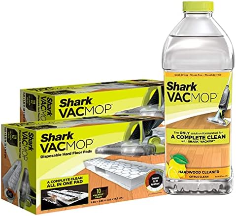 Shark VACMOP Bundle - Shark VMP20 VACMOP Pad Refills (20 ct.) - 1 Bottle of VCW60 Hardwood Cleaner Citrus Scent (2 Liters) - Refills For Shark VACMOP VM252, 3 Piece Set (Packaging May Vary)