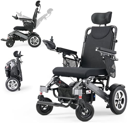 Reclining Electric Wheelchair for Adults, 90°-160° Adjustable Backrest, 16" Alloy Wheels, 5-Speed, Detachable Footrest, USB Charging & LED Light