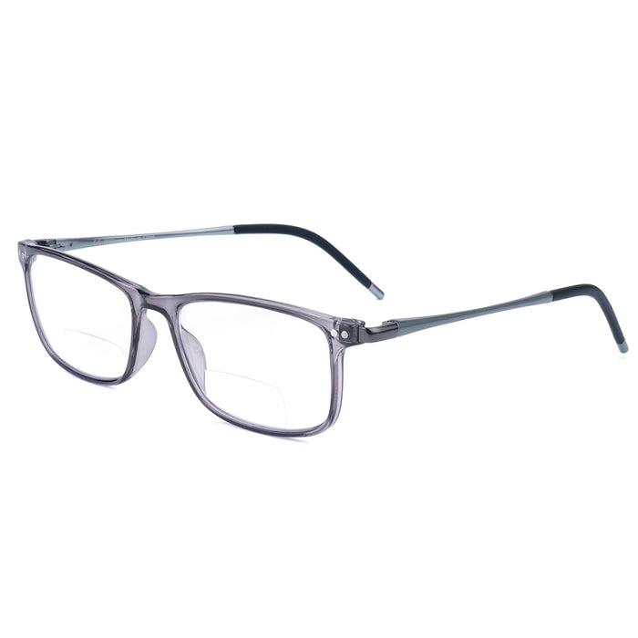 Superior Extremely Light Bifocal Reading Glasses Men Aluminum Arm TR90 Frame Blue Light Blocking Computer Readers Spring Hinge (+2.5, Bifocal & Aluminum Arm)