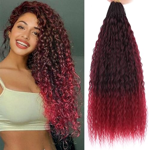 Xtrend Pre looped Brazilian Braids Afro Curly Crochet Braiding Hair Yaki Kinky Micro Curly Water Wave Crochet Hair 24 Inch 8 Packs Synthetic Deep Wave Mini Boho Braids For Women(30Strands/Pack，TBUG#)