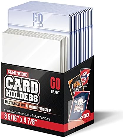 Semi Rigid Card Holders – 100 Bundle - 50 Card Holders for Trading Cards and 50 Soft Sleeves for PSA, SGC, BGS, CSG - Baseball Card Sleeves - 3-5/16" x 4-7/8" Including 1/2" Lip