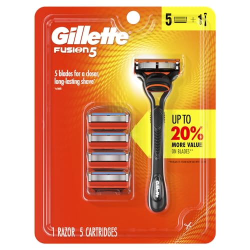 Gillette Fusion5 Razor for Men, Handle + 5 Razor Blade Refills