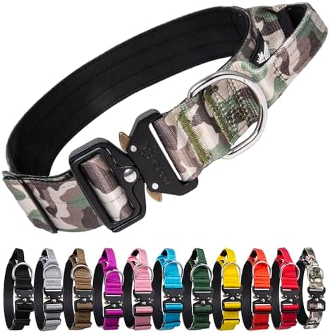 TSPRO Premium Dog Collars Tactical Dog Collar with Handle and Heavy Duty Quick-Release Metal Buckle Durable Thick and Adjustable for Medium to Large Dogs (Military Green L)