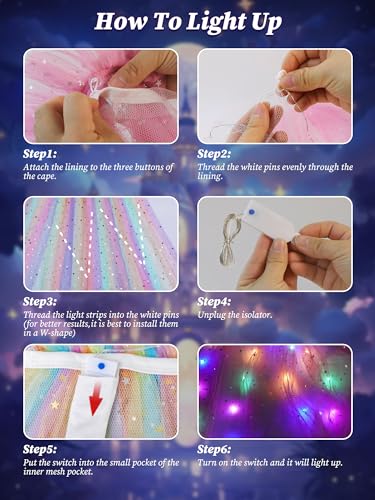 Popsunny Light Up Princess Dress Up Cape Costume for Girls 3 4 5 6 Years Old, Kids Birthday Christmas Halloween Party Gift Purple