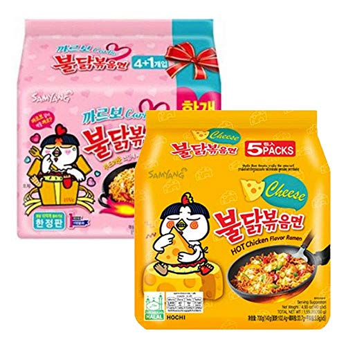 Fusion Select, Samyang Chicken Fried Noodles 10 Packs 5x Carbo 5x Cheese Hot, 1 Count