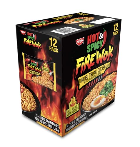 Nissin Fire Wok, Torched Teriyaki Chicken, Hot & Spicy Chile Infused Asian Noodles, 12 Pack