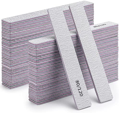 50 Pcs Nail Files for Acrylic Nails 80/120 Grit Double Sides Emery Boards Professional Nail Buffering Files