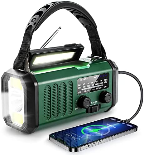 10000mAh Crank Radio, Emergency Radio, Solar Radio, NOAA/AM/FM Weather Radio, USB Type-C Charging, Dynamo Radio, Polymer Battery, Torch & LED Reading Light, SOS Alarm, Compass for Camping