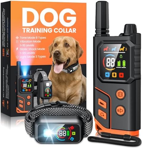 Dog Shock Collar 4000FT with Light for Night Walks, Dog Training Collar with Remote Control, E Collar with Adjustable Pitch Beep,Vibration and Shock,Rechargeable Waterproof Shock Collar for Dogs