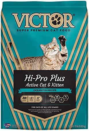 Victor Super Premium Cat Food – Hi-Pro Plus Active Cat and Kitten – Dry Cat Food for Active Cats – All Breeds and All Life Stages from Kitten to Adult, 15lb