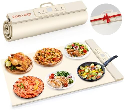 Food Warming Mat,Full Surface Heat Electric Warming Tray,5 Temp-Settings Warming Mat for Food,Portable Silicone Food Warmer Mat with Handle,Food Warming Mat for Buffet,Parties,Gatherings