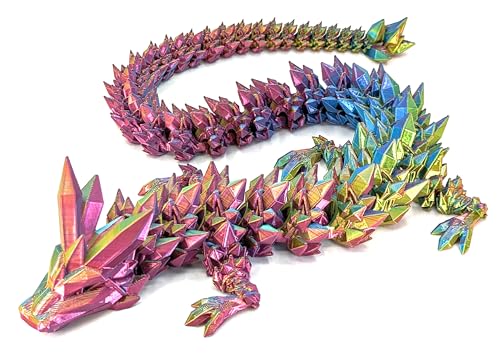 Large 24" Articulated Crystal Dragon - Multi Color 3D Printed Plastic Dragon Figure - Rainbow Pearlescent Colors - Interlocked Body Segments and Legs (Large 24", Pastel Rainbow)